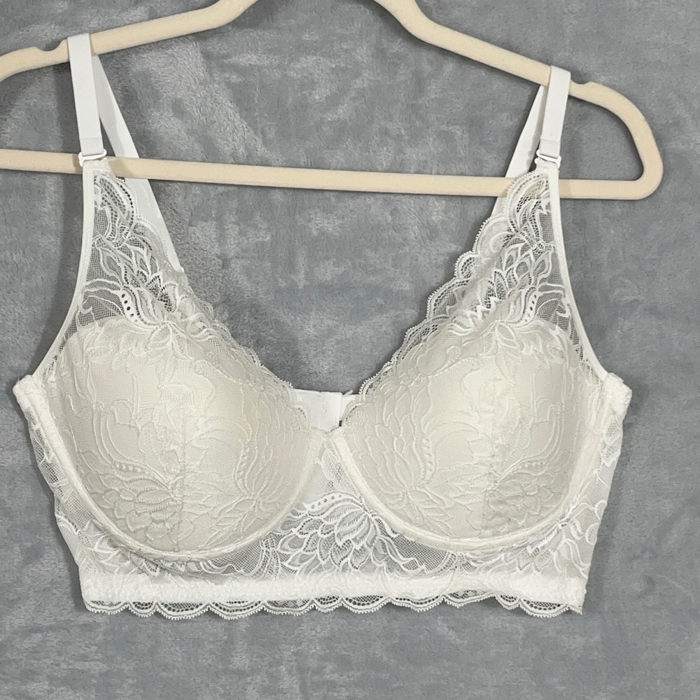Maidenform Womens Bra 40C White Lace Longline Underwire Padded Floral Romantic